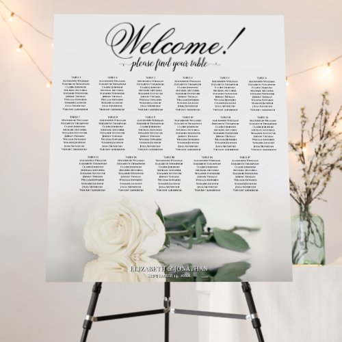 Welcome White Rose Elegant 17 Table Seating Chart Foam Board