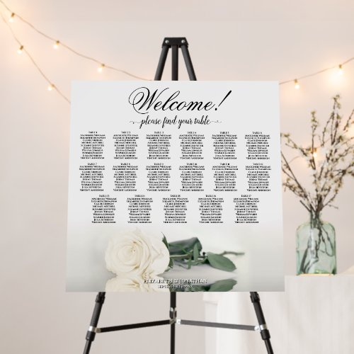 Welcome! White Rose Elegant 17 Table Seating Chart Foam Board