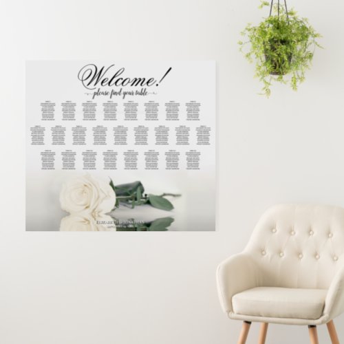 Welcome White Rose Elegant 25 Table Seating Chart Foam Board