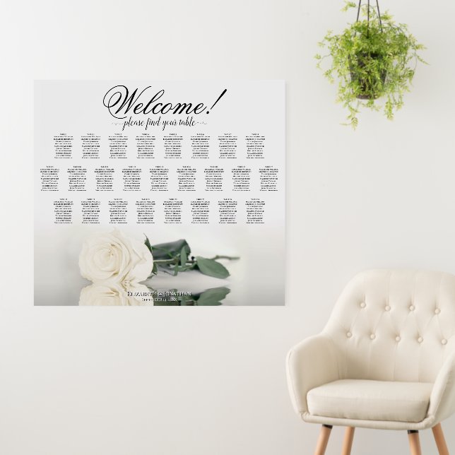 Welcome! White Rose Elegant 25 Table Seating Chart Foam Board (In Situ (Wall))