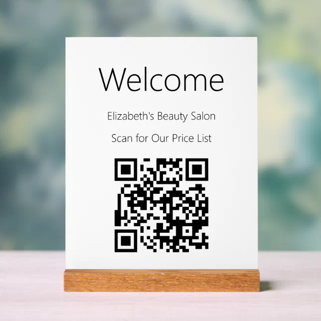 Welcome White Scan QR Code for Price List Acrylic Sign | Zazzle