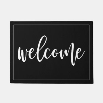 Welcome White Script Doormat by PinkMoonDesigns at Zazzle
