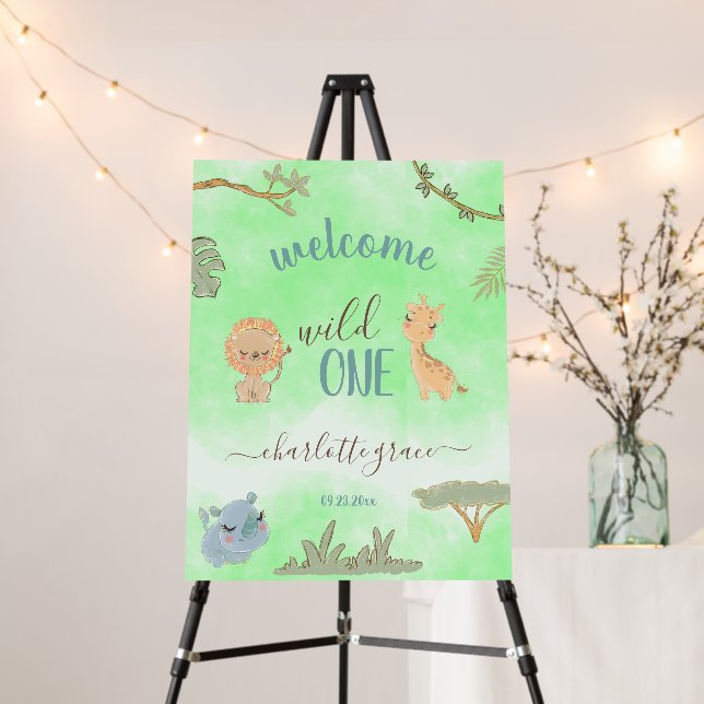 Welcome Wild One Jungle Friends First Birthday Foam Board (In Situ (Stand))