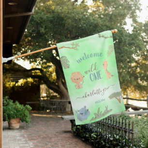 Welcome Wild One Jungle Friends First Birthday House Flag
