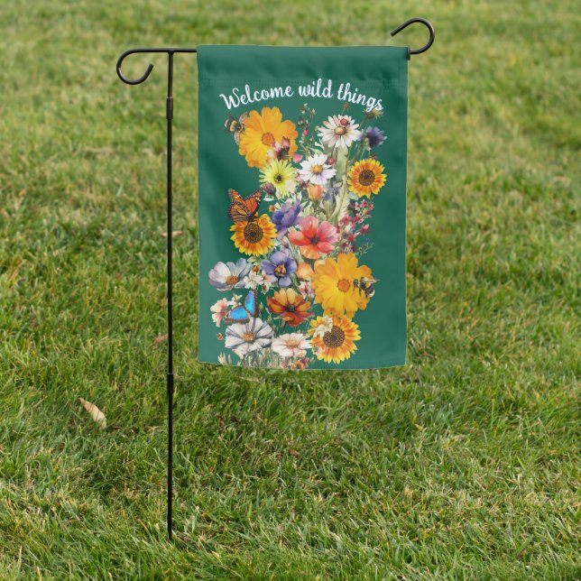 Welcome Wild Things Pollinator Garden Flag (In SItu)