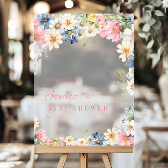 Welcome! Wildflower, Baby Shower Acrylic Sign (Welcome! Wildflower, Baby Shower Acrylic Sign with your name and date.)
