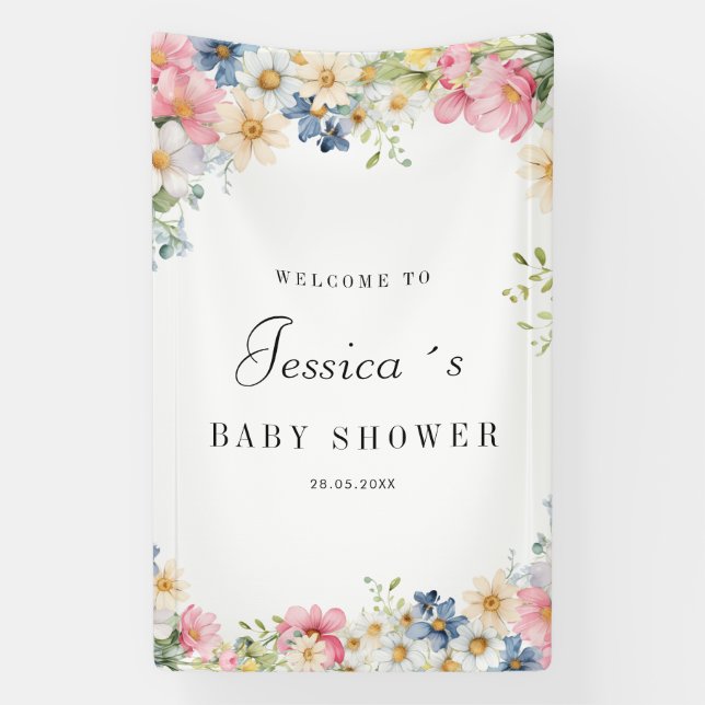 Welcome! Wildflower, Baby Shower Banner (Vertical)