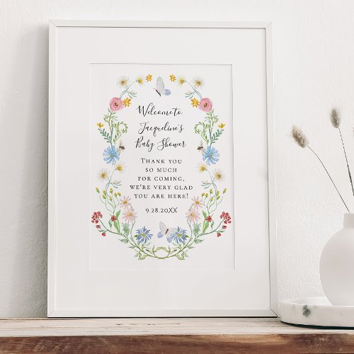 Welcome Wildflower Watercolor Floral Baby Shower P Poster