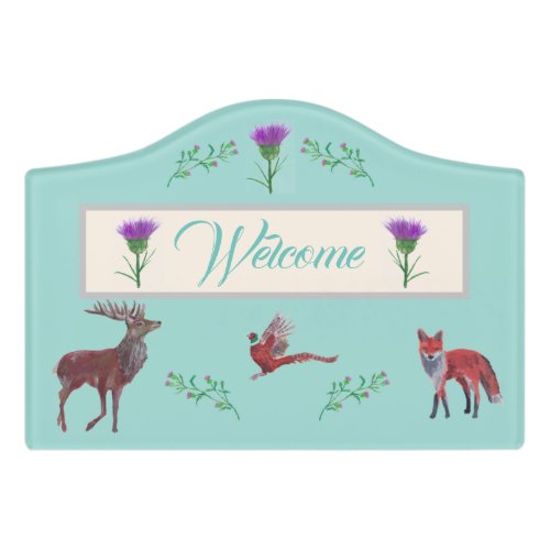 welcome wildlife thistle scottish door sign