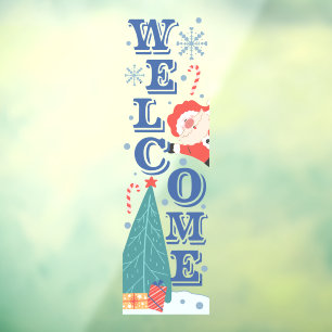Welcome Winter Holidays Christmas Cute Santa Tree Window Cling