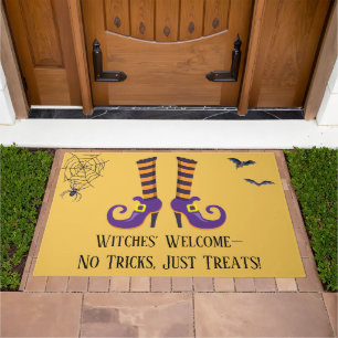 Welcome Witch Boots Bats Spider Web Halloween Doormat