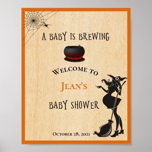 Welcome Witch Brewing Halloween  Baby Shower Poster