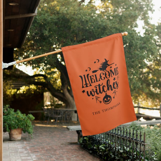 "Welcome Witches" Fun Halloween House Flag (In SItu)