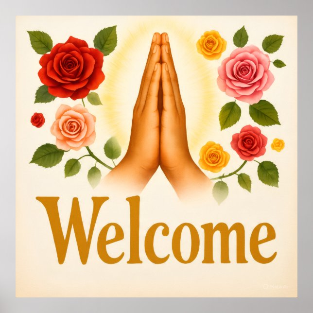 Welcome with hands Rose flower design on Poster (Front)