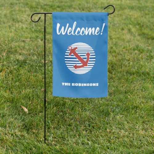 Welcome with nautical anchor and name garden flag