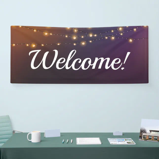 Welcome with string lights, simple and elegant banner | Zazzle