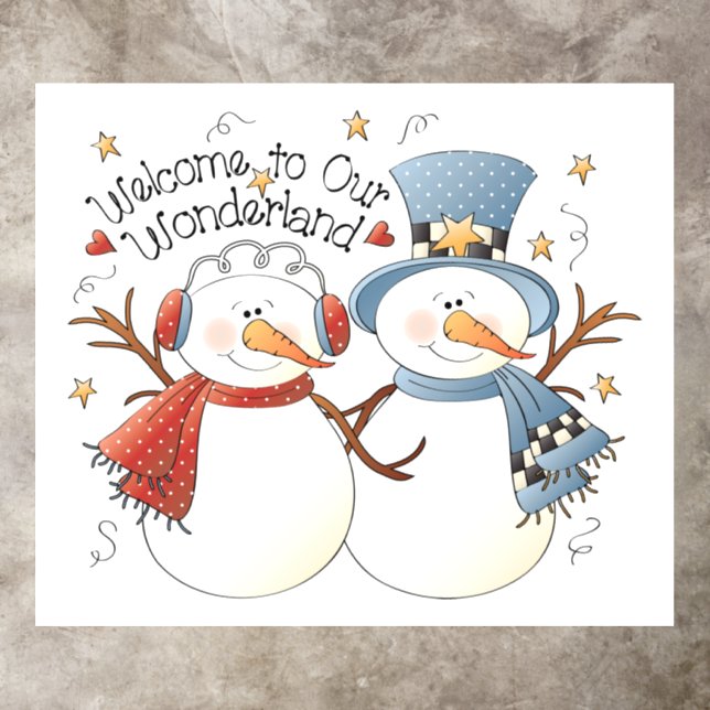 Welcome wonderland snow couple floor decals (Insitu)