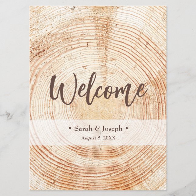 Welcome Wood Grain Rustic Wedding Program  (Front)