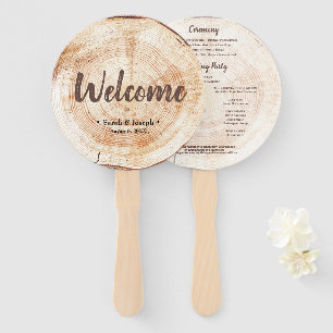 Welcome Wood Grain Rustic Wedding Program  Hand Fan