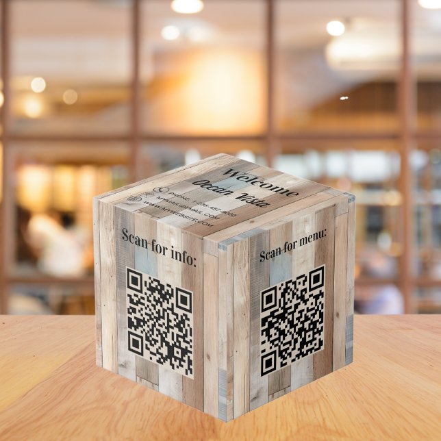 Welcome wood QR codes info hotel restaurant table Cube (Creator Uploaded)