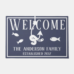 Welcome Worm on a Hook & Fish Lake House Doormat