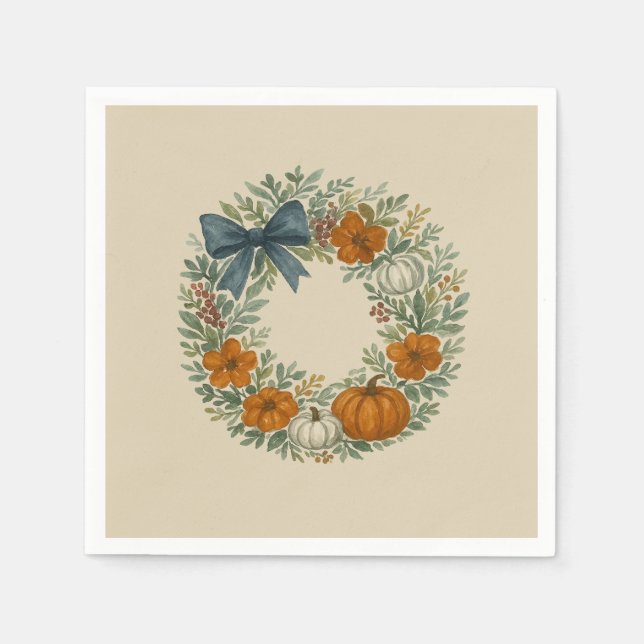 Welcome Wreath Gray Pumpkin Painting Napkins (Front)