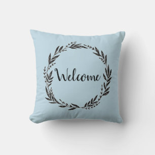 Welcome Wreath Gray Throw Pillow