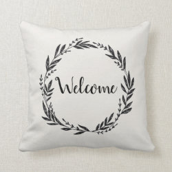 Welcome Wreath Gray Throw Pillow