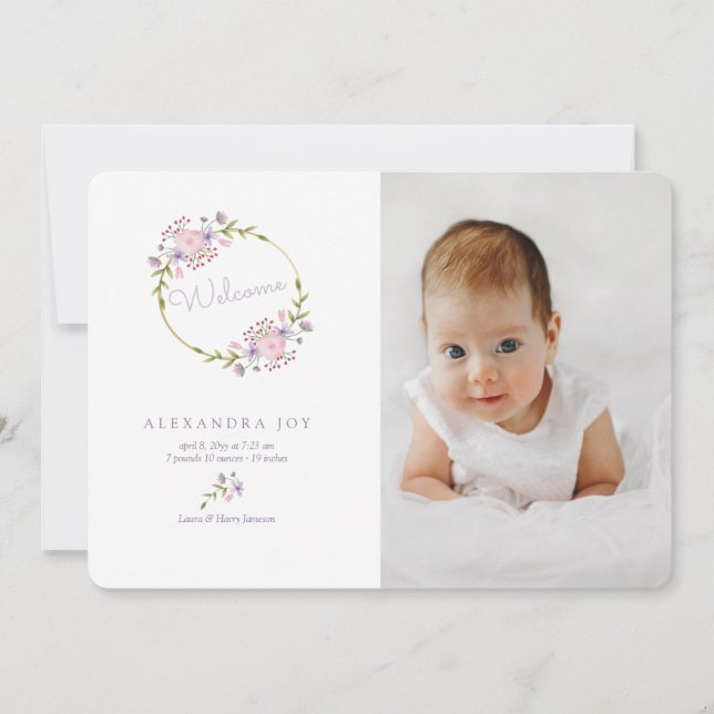 Welcome Wreath Photo Birth Announcement (Front)