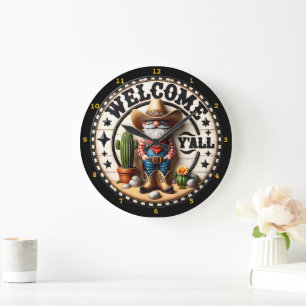 Welcome Y'all Cowboy Gnome Large Clock