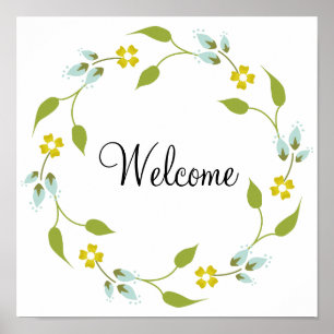 Welcome Yellow Floral Wreath Poster