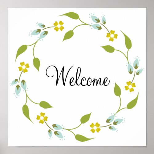 Welcome Yellow Floral Wreath Poster