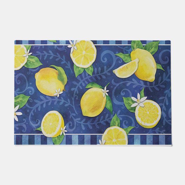 Welcome Yellow Lemon Mat, Cute Lemon Tree Door Mat (Front)