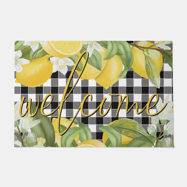 Welcome Yellow Lemon Mat, Cute Lemon Tree Door Mat (Front)