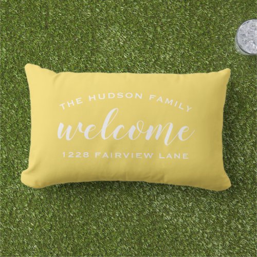 Welcome Yellow Personalized Family Name Address Lumbar Pillow
