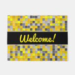 [ Thumbnail: Welcome! + Yellows and Grays Tiled Squares Pattern Doormat ]