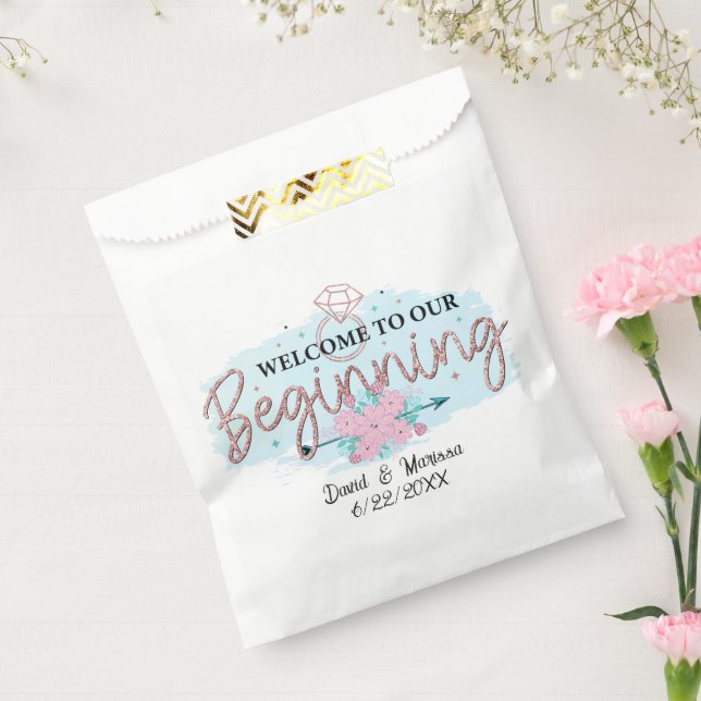 Welcome yo our beginning add name date Wedding Favor Bag (Sealed)