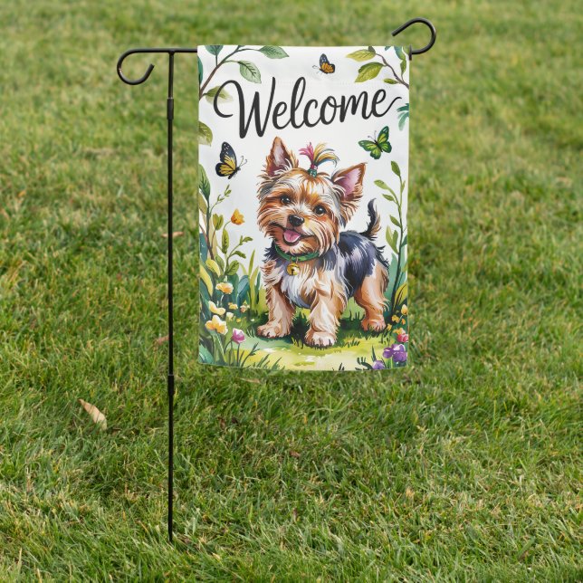 Welcome Yorkshire Terrier Garden Flag (In SItu)