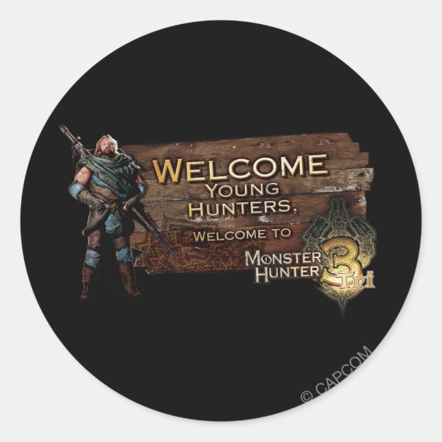 Welcome young hunters, to Monster Hunter Tri! Classic Round Sticker (Front)