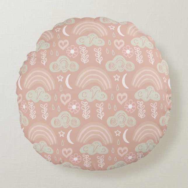 Welcoming Baby Pink Round Pillow (Front)