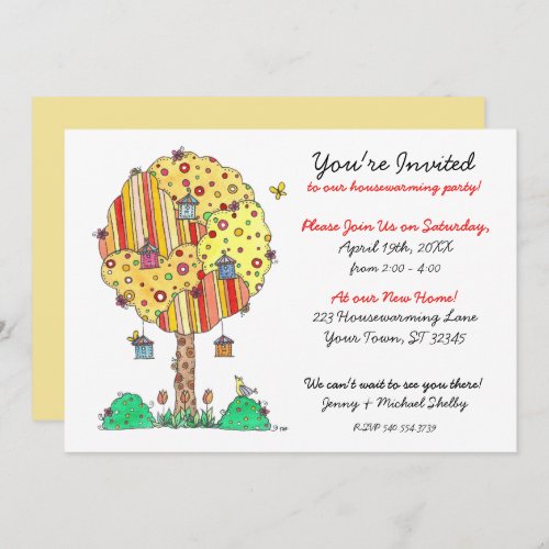 Welcoming Birdhouse Tree Housewarming Invitation
