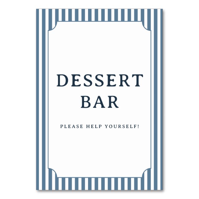 Welcoming Blue Striped Dessert Bar Sign Table Number (Front)