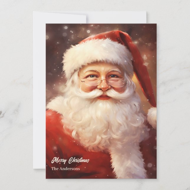 Welcoming classic Santa Claus smiling red hat Holiday Card (Front)