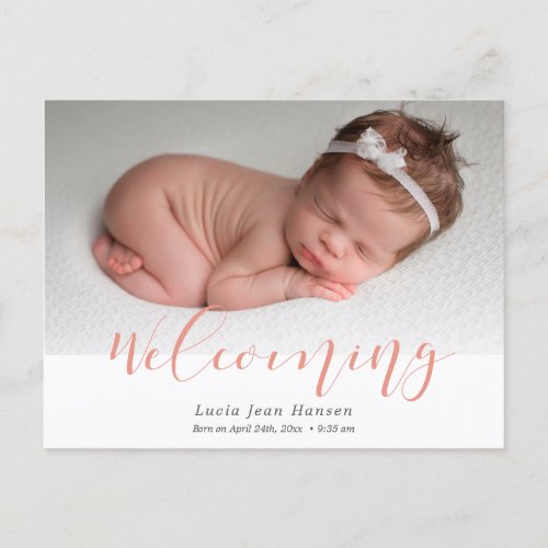 Welcoming Elegant Birth announcement photo Postcard