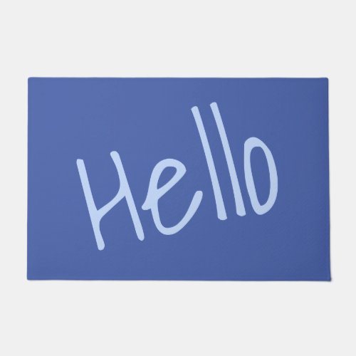 Welcoming Hello Minimalist Blue Doormat