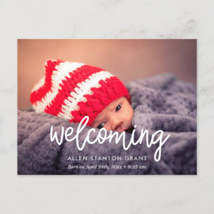 Welcoming Modern photo birth announcement Postcard