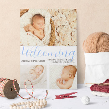 Welcoming New Baby Boy Photo Template by VillageDesign at Zazzle