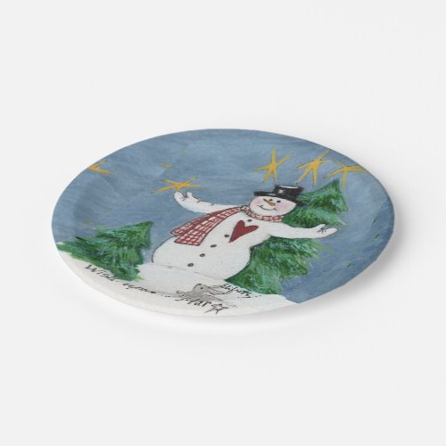 Welcoming Snowman Wish upon a Star painting  Paper Plates