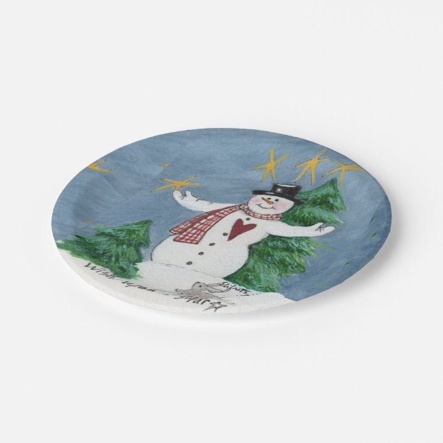 Welcoming Snowman “Wish upon a Star” painting  Paper Plates (Angled)