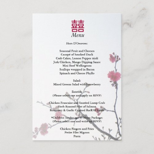 Welcoming Spring Double Happiness Sakura Menu Personalized Invitation